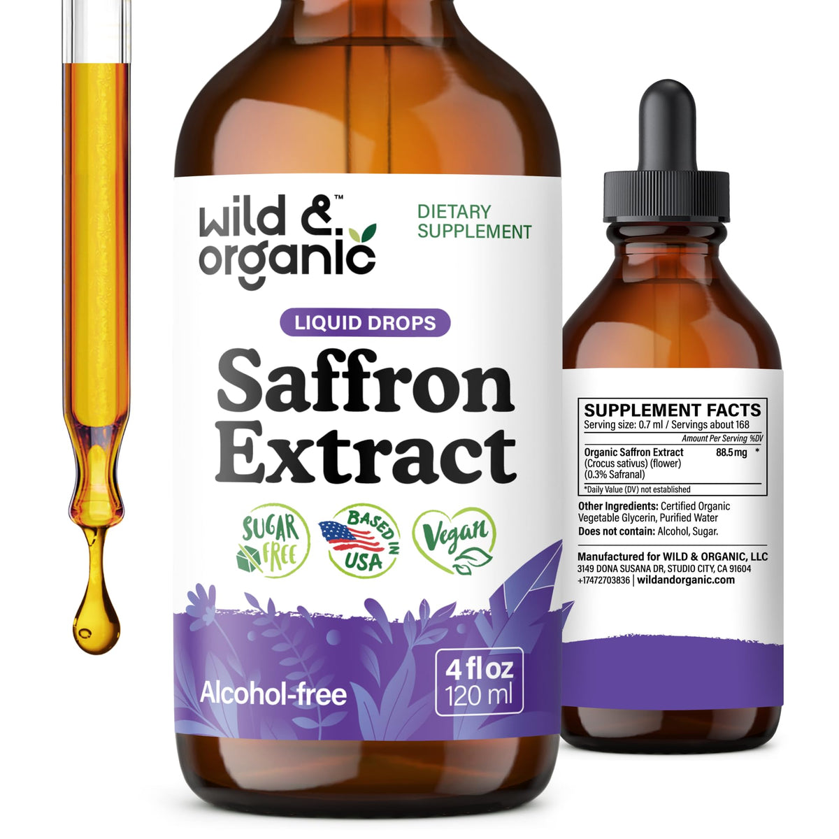 Flacon de 4 oz de compléments alimentaires Wild & Organic au safran