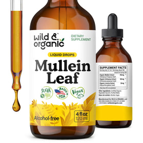 Flacon de 4 oz de gouttes de mullein Wild & Organic, vue avant