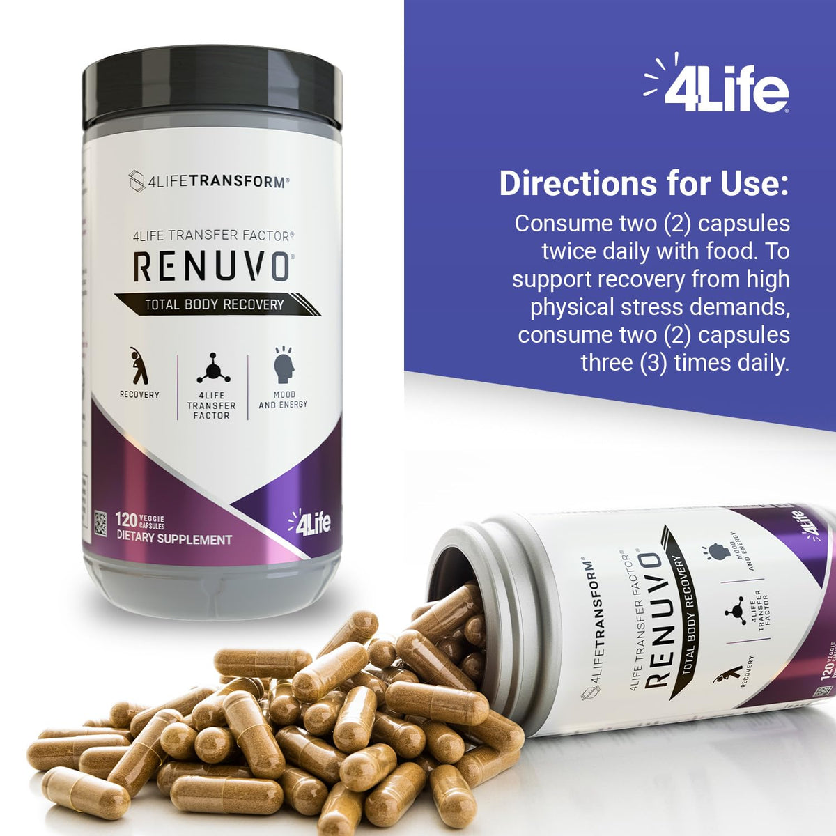 Flacon de 4Life Renuvo avec étiquette visible