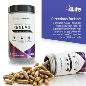 Flacon de 4Life Renuvo avec étiquette visible