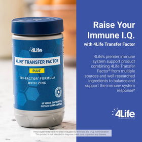 Flacon de 4Life Transfer Factor Plus Zinc ouvert avec capsules visibles