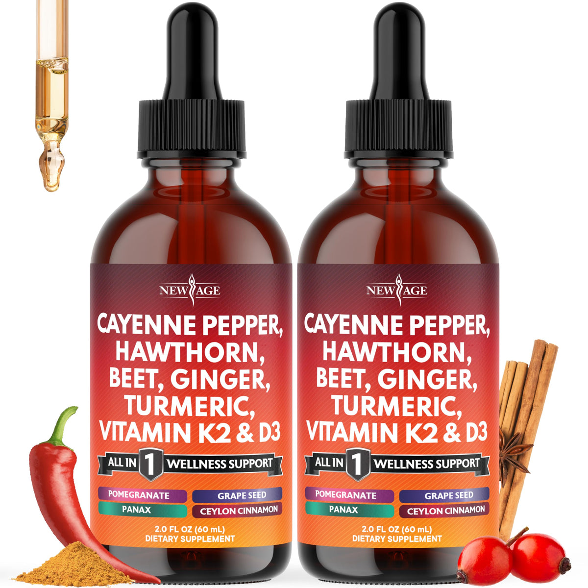 Flacon de 4oz de complément liquide de piment de cayenne NEW AGE