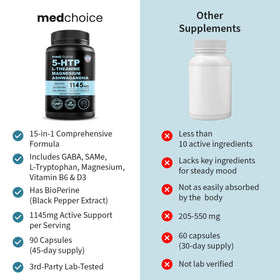 Flacon de 5-HTP MEDCHOICE avec autres produits de santé