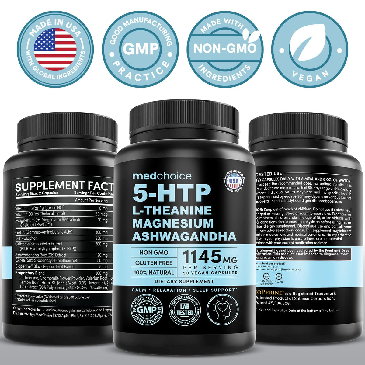 Flacon de 5-HTP MEDCHOICE avec vue en perspective