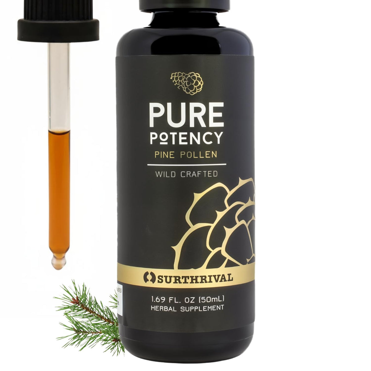 Flacon de 50 ml d'extrait pur de pollen de pin Surthrival en verre violet