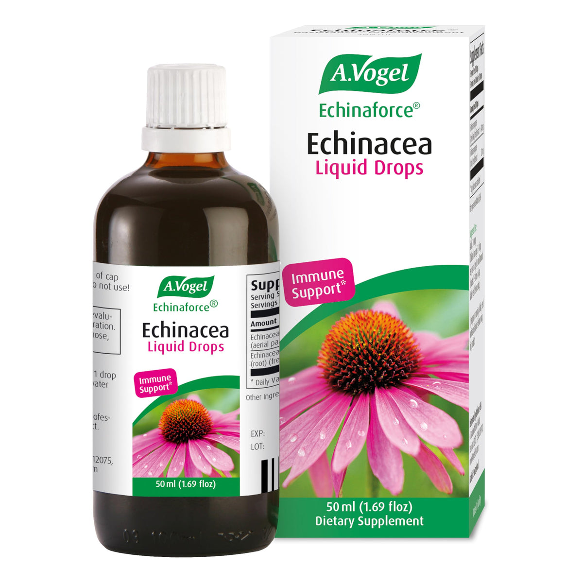Flacon de 50 ml de gouttes bio d'Echinacée A.Vogel vue de face