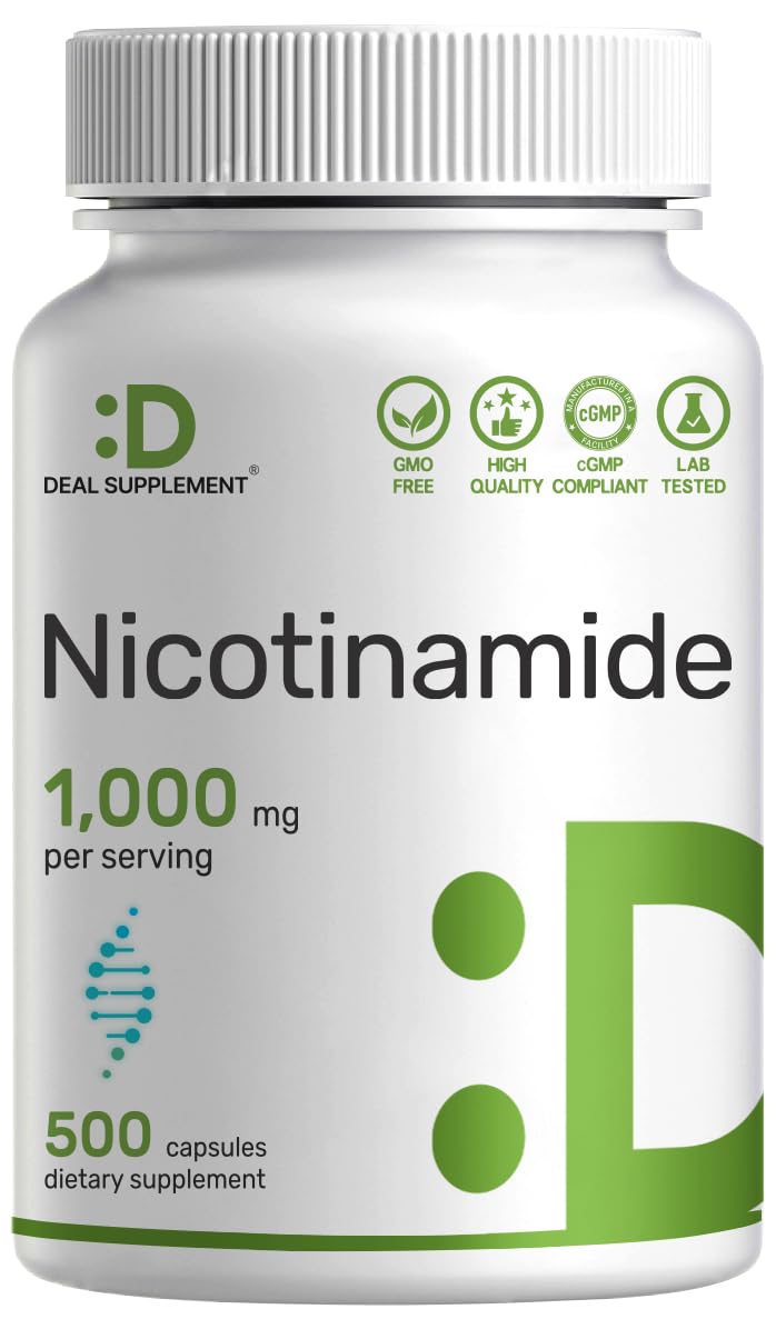 Flacon de 500 capsules de Vitamine B3 Nicotinamide 1000 mg DEAL SUPPLEMENT