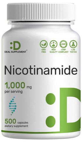 Flacon de 500 capsules de Vitamine B3 Nicotinamide 1000 mg DEAL SUPPLEMENT