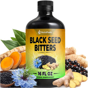 Flacon de 500 ml d'huile de graines noires NutraPeaks avec étiquette