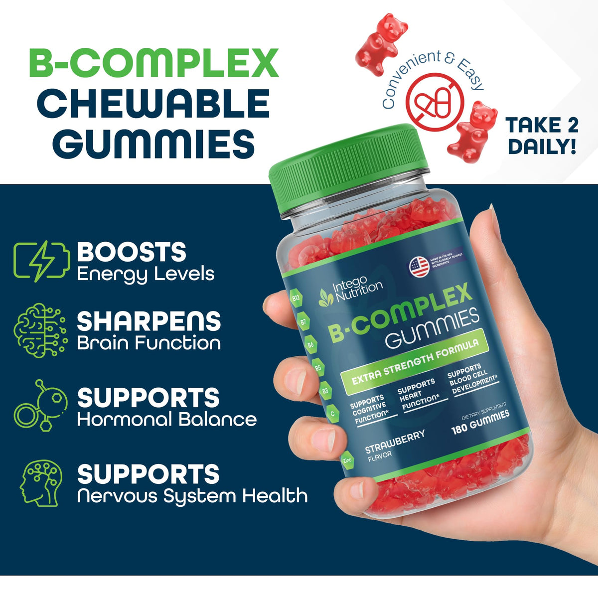 Flacon de 540g de gummies de vitamines B Complexe INTEGO NUTRITION, côté