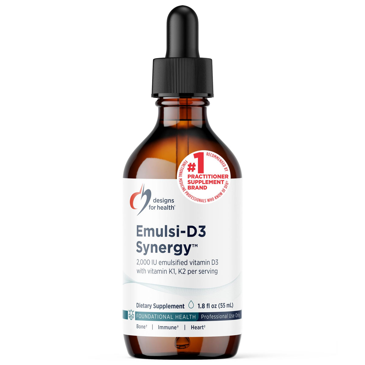 Flacon de 55 ml de Emulsi-D3 Synergy avec étiquette visible