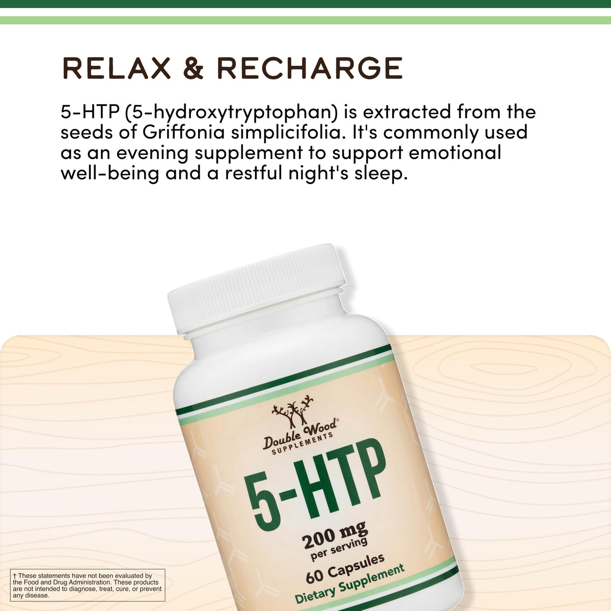 Flacon de 5HTP ouvert montrant les capsules à l'intérieur