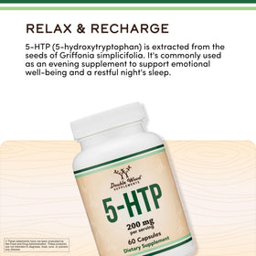 Flacon de 5HTP ouvert montrant les capsules à l'intérieur