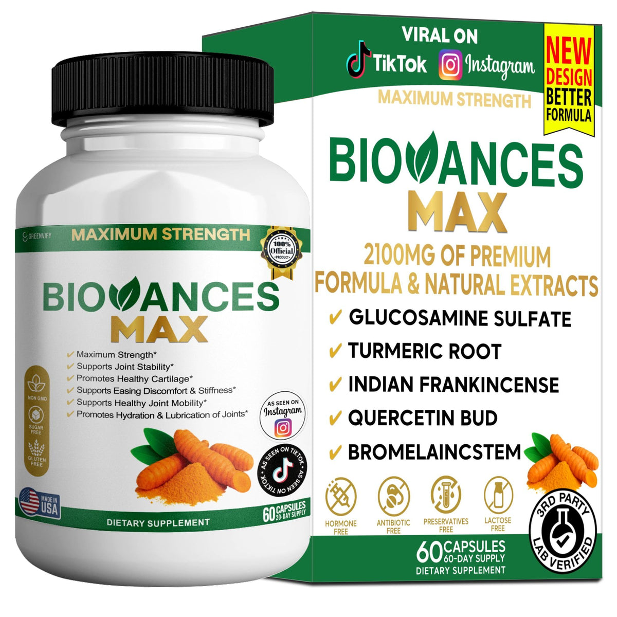 Flacon de 60 capsules Biovances Max de GRENVIFY avec étiquette