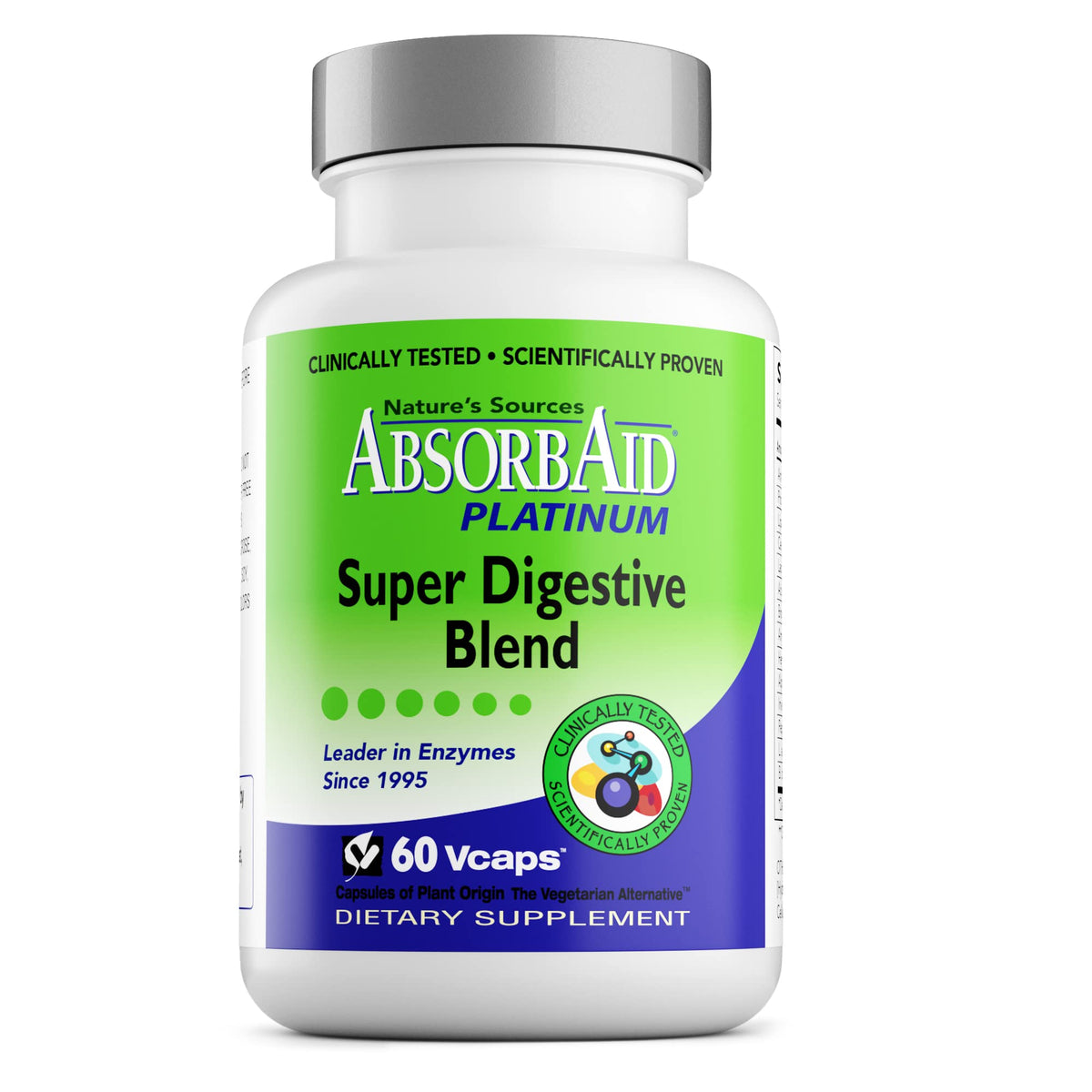 Flacon de 60 capsules d'AbsorbAid avec étiquette visible