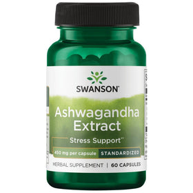 Flacon de 60 capsules d'extrait d'ashwagandha Swanson, vue de face