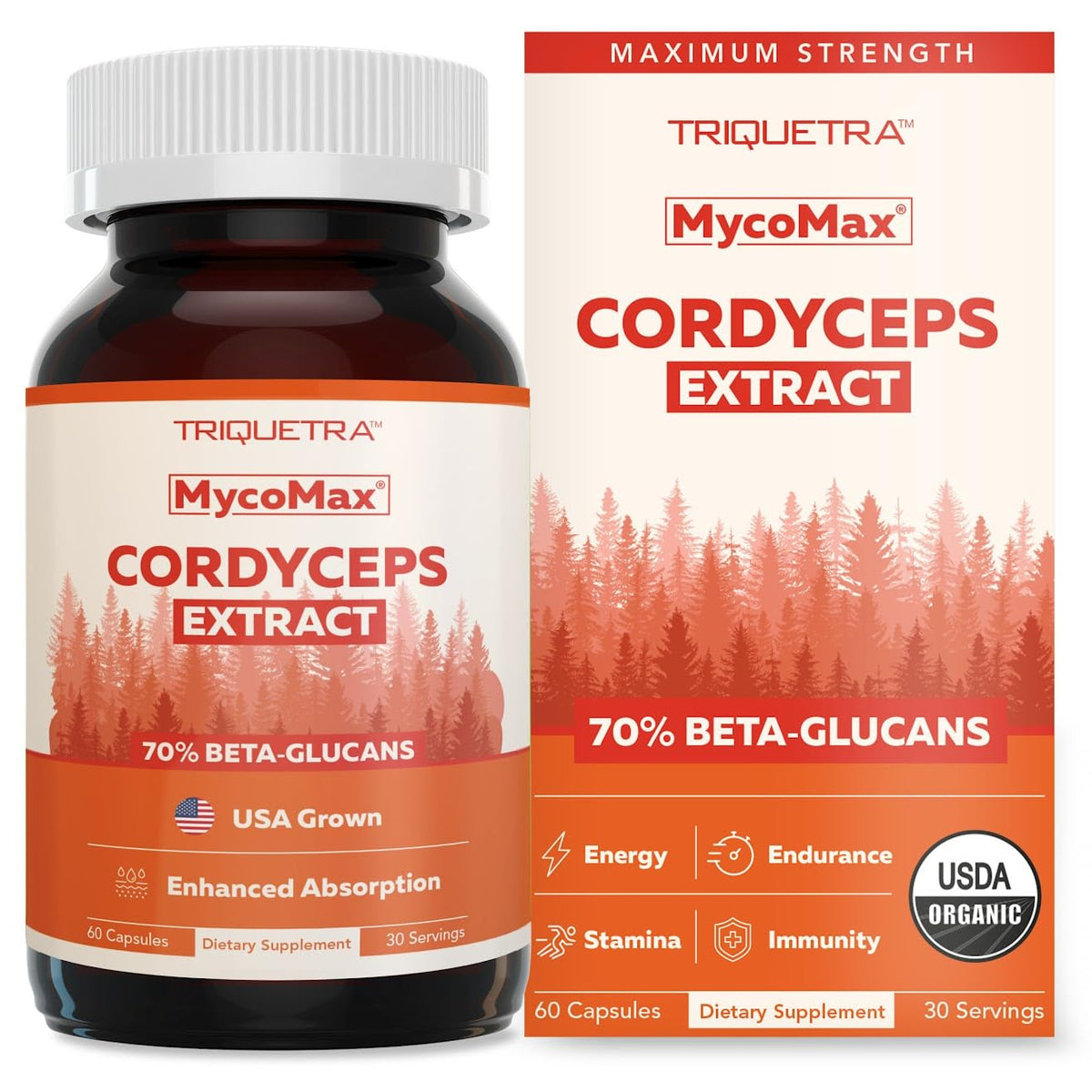 Flacon de 60 capsules d'extrait de champignon cordyceps bio Triquetra Health
