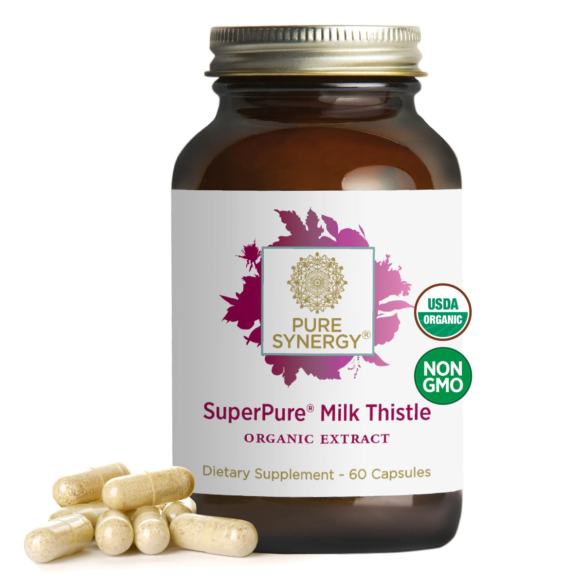 Flacon de 60 capsules d'extrait de chardon-marie bio PURE SYNERGY