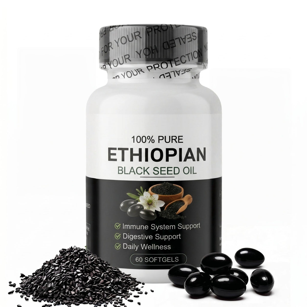 Flacon de 60 capsules d'huile de graines noires éthiopienne WOXMA