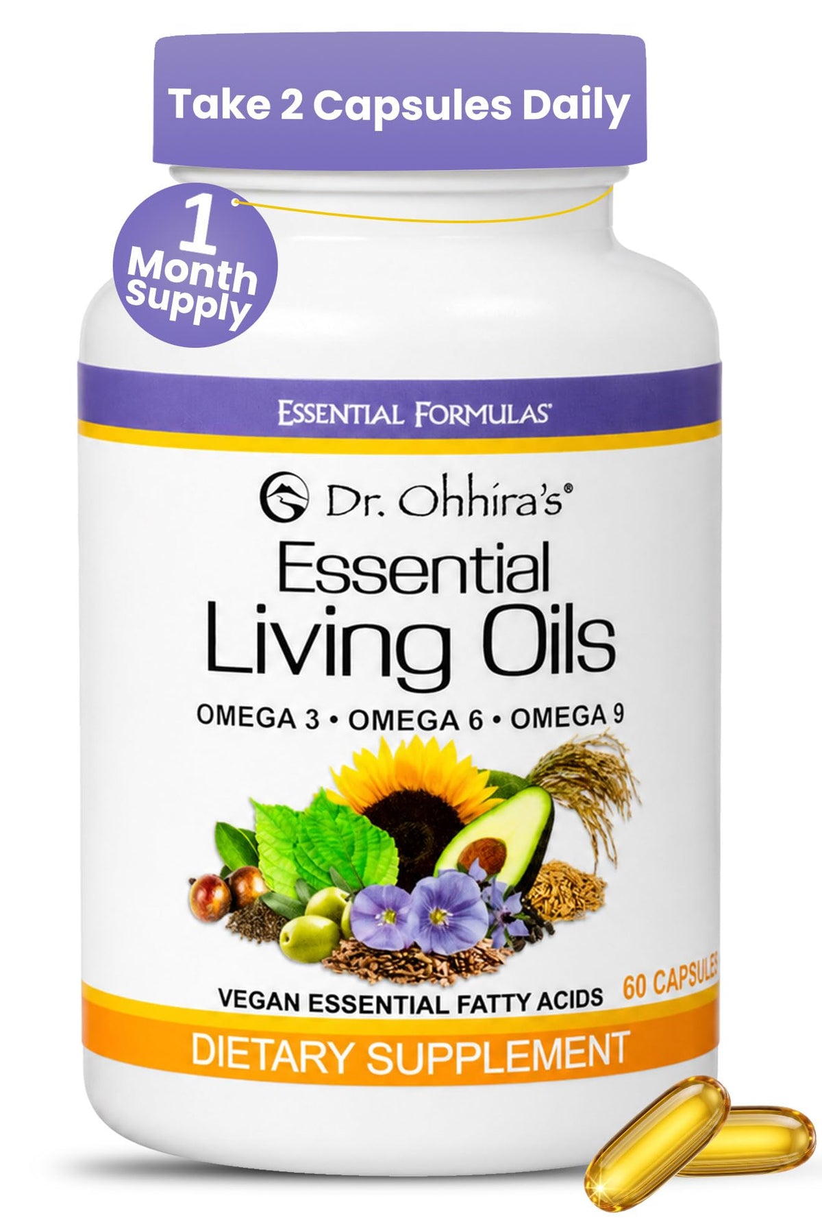 Flacon de 60 capsules d'Huile Essentielle Végétale Omega 3-6-9