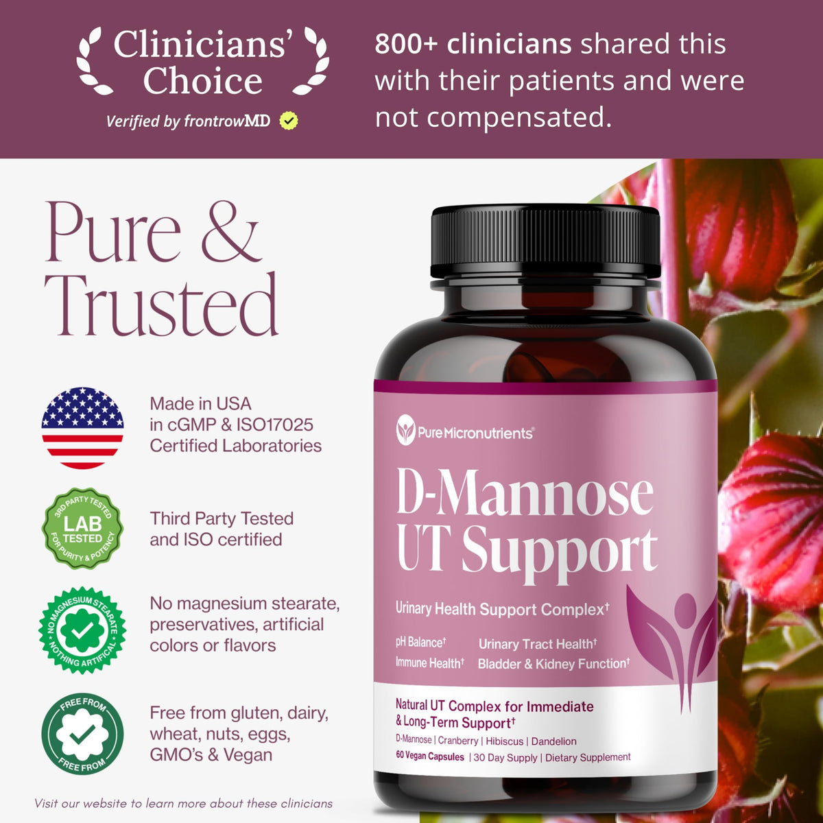 Flacon de 60 capsules D-Mannose 900mg avec canneberge