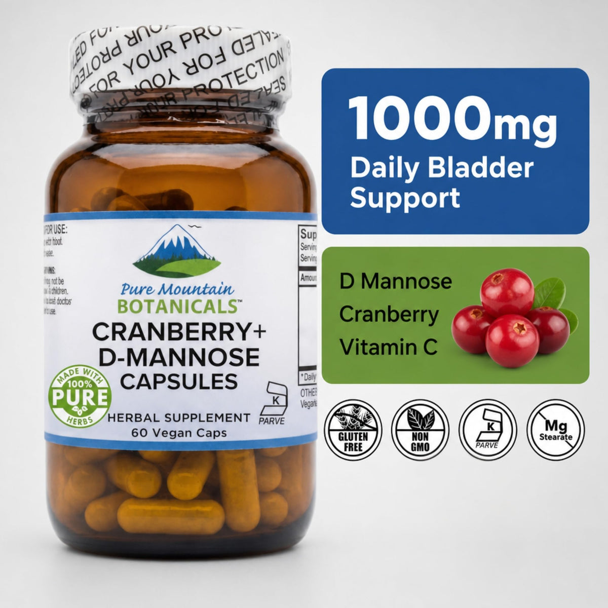Flacon de 60 capsules D Mannose avec étiquette visible