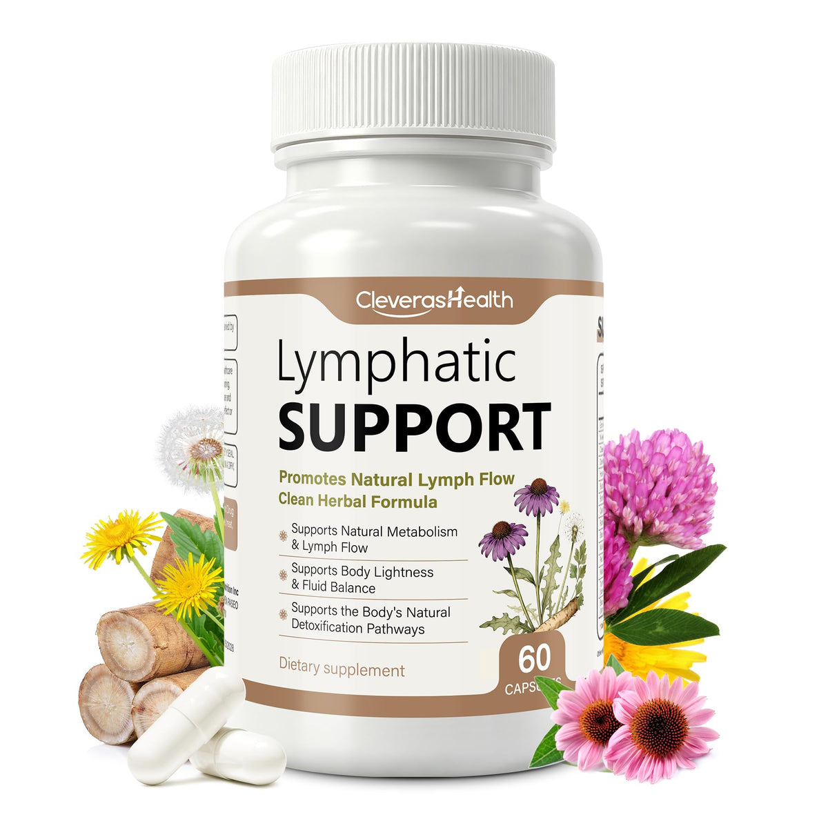 Flacon de 60 capsules de CleverasHealth Drainage Lymphatique