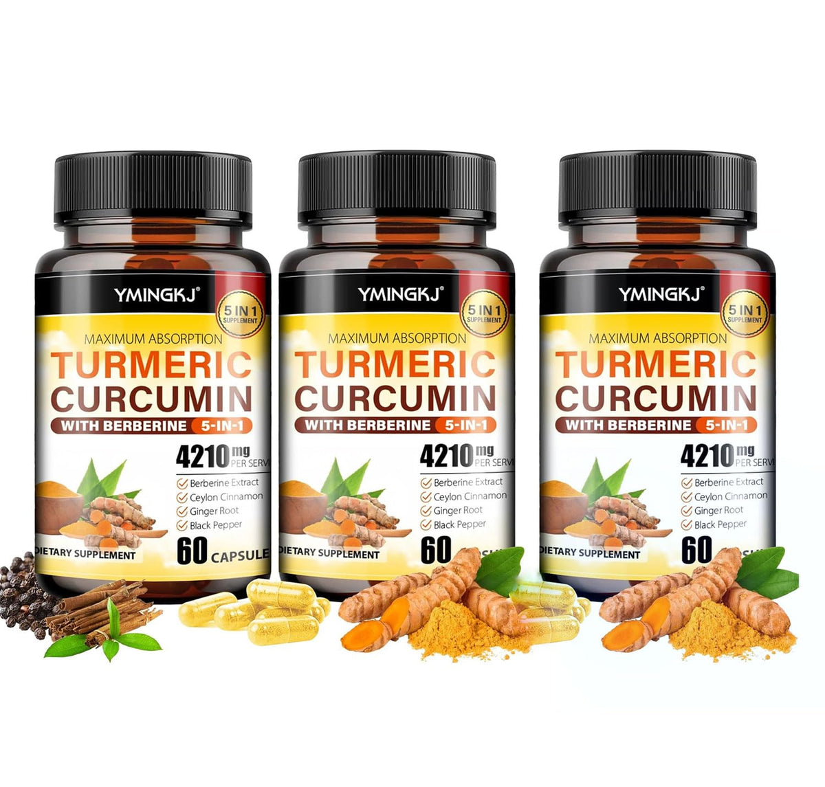 Flacon de 60 capsules de complément alimentaire Curcuma YMINGKJ