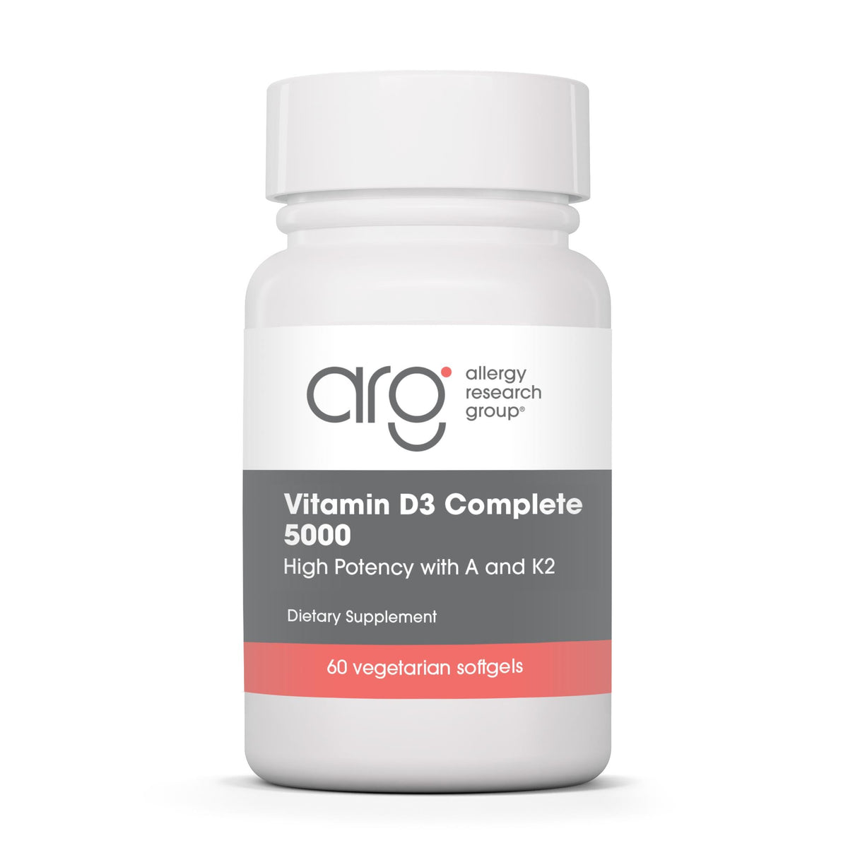 Flacon de 60 capsules de complément alimentaire D3 K2 d'Allergy Research Group