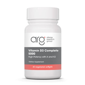 Flacon de 60 capsules de complément alimentaire D3 K2 d'Allergy Research Group