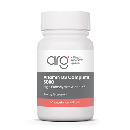 Flacon de 60 capsules de complément alimentaire D3 K2 d'Allergy Research Group