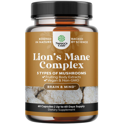 Flacon de 60 capsules de complément alimentaire Natures Craft Champignon Lion