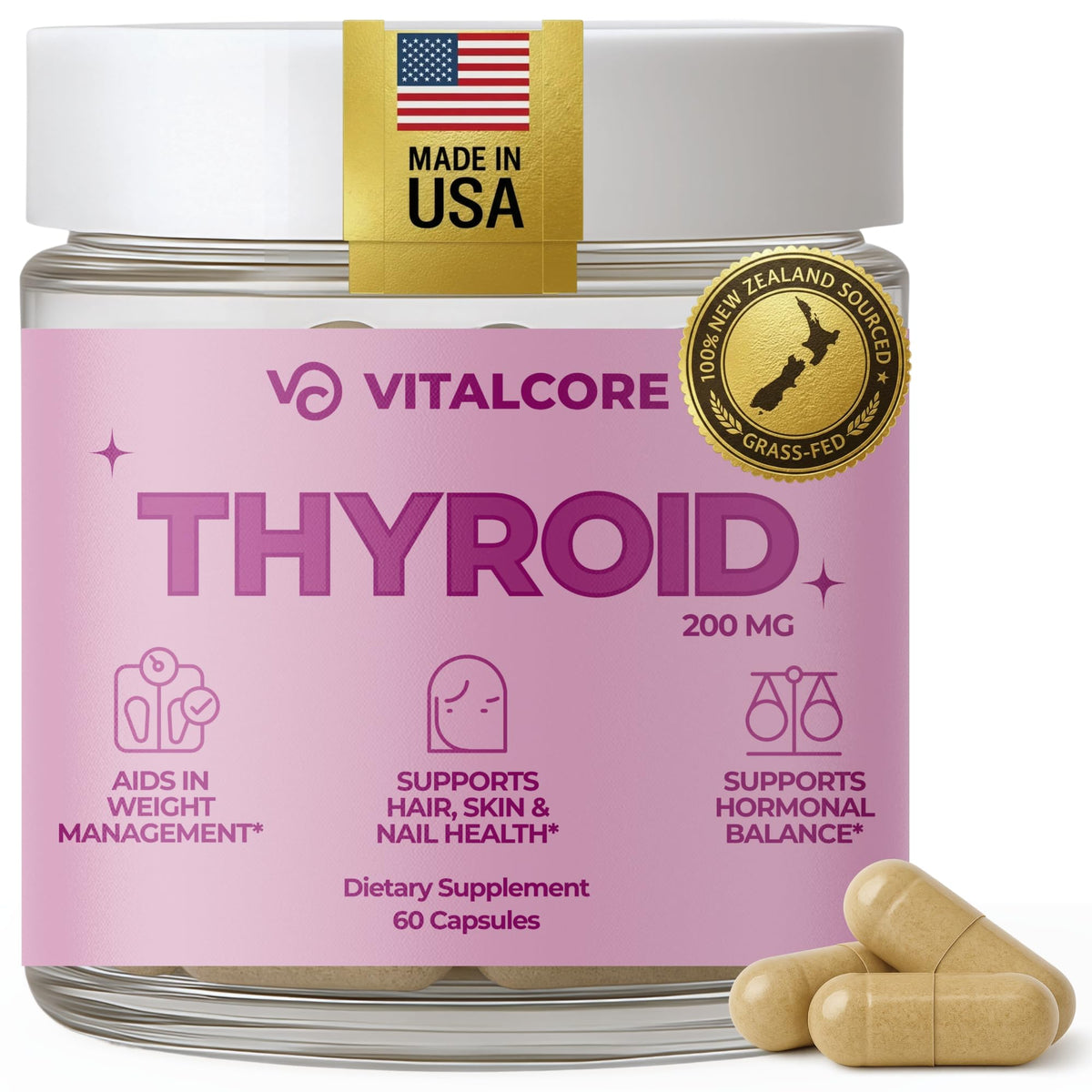 Flacon de 60 capsules de complément alimentaire thyroïdien Vital Core