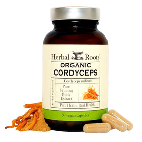 Flacon de 60 capsules de Cordyceps Herbal Roots vue de face