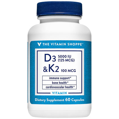 Flacon de 60 capsules de D3 & K2 MK7 de The Vitamin Shoppe