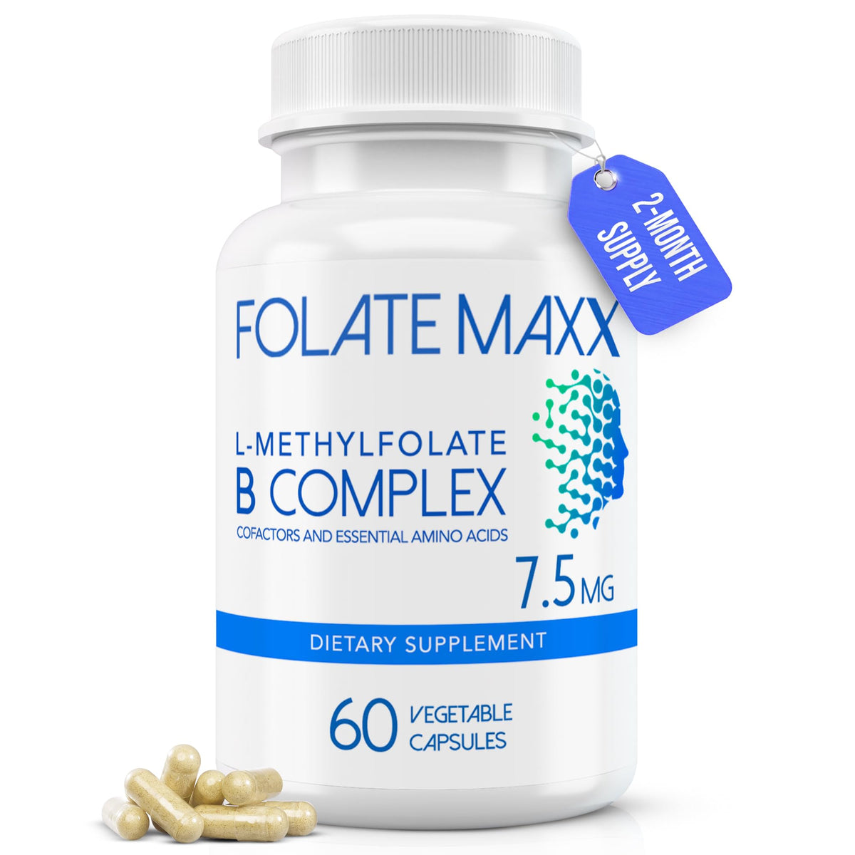 Flacon de 60 capsules de FOLATE MAXX B-Complex vue de face