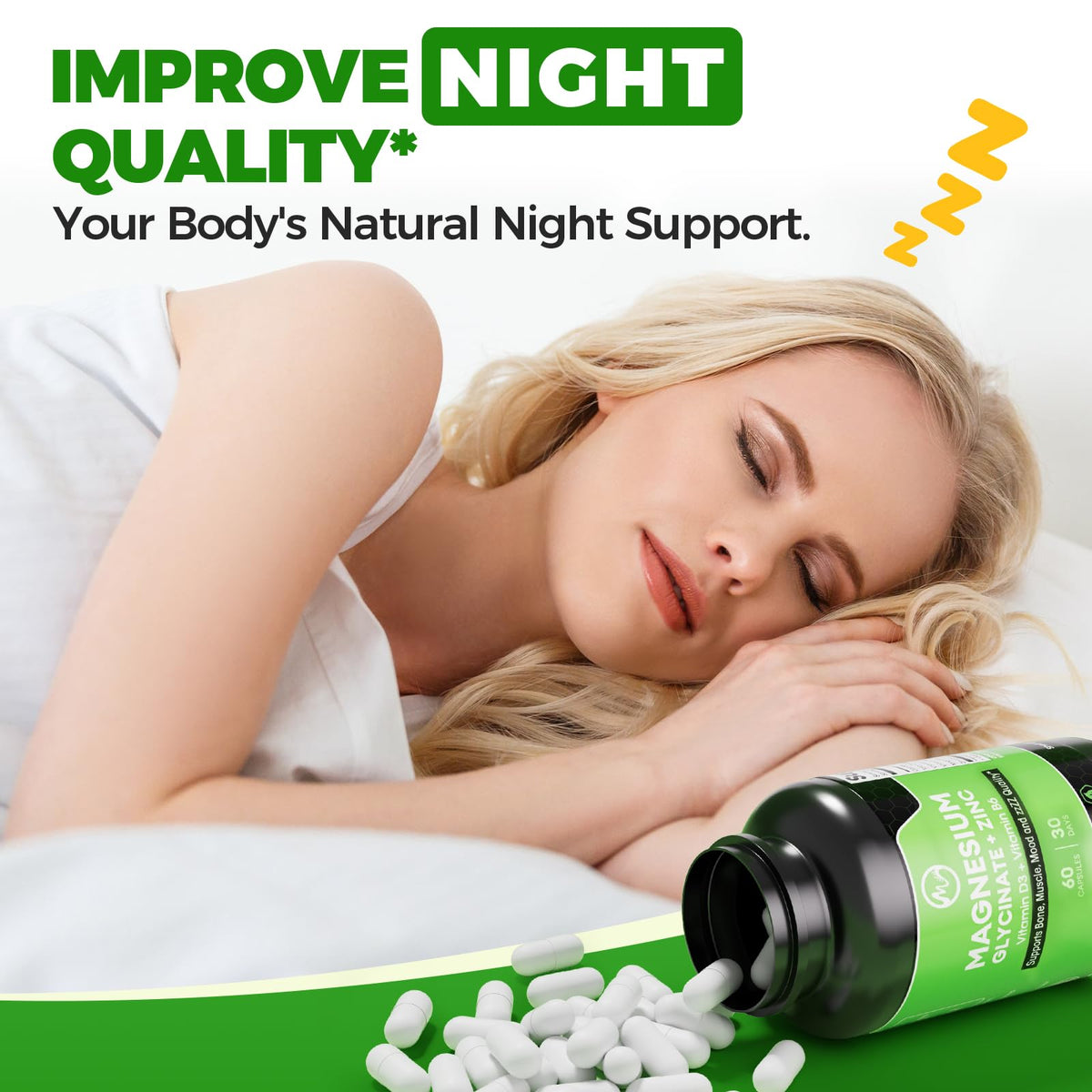Flacon de 60 capsules de glycinate de magnésium M inch avec étiquette