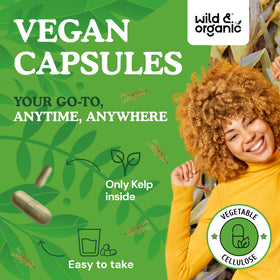 Flacon de 60 capsules de kelp marin Wild & Organic, étiquette visible