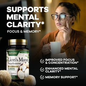 Flacon de 60 capsules de Lion's Mane sur une table en bois