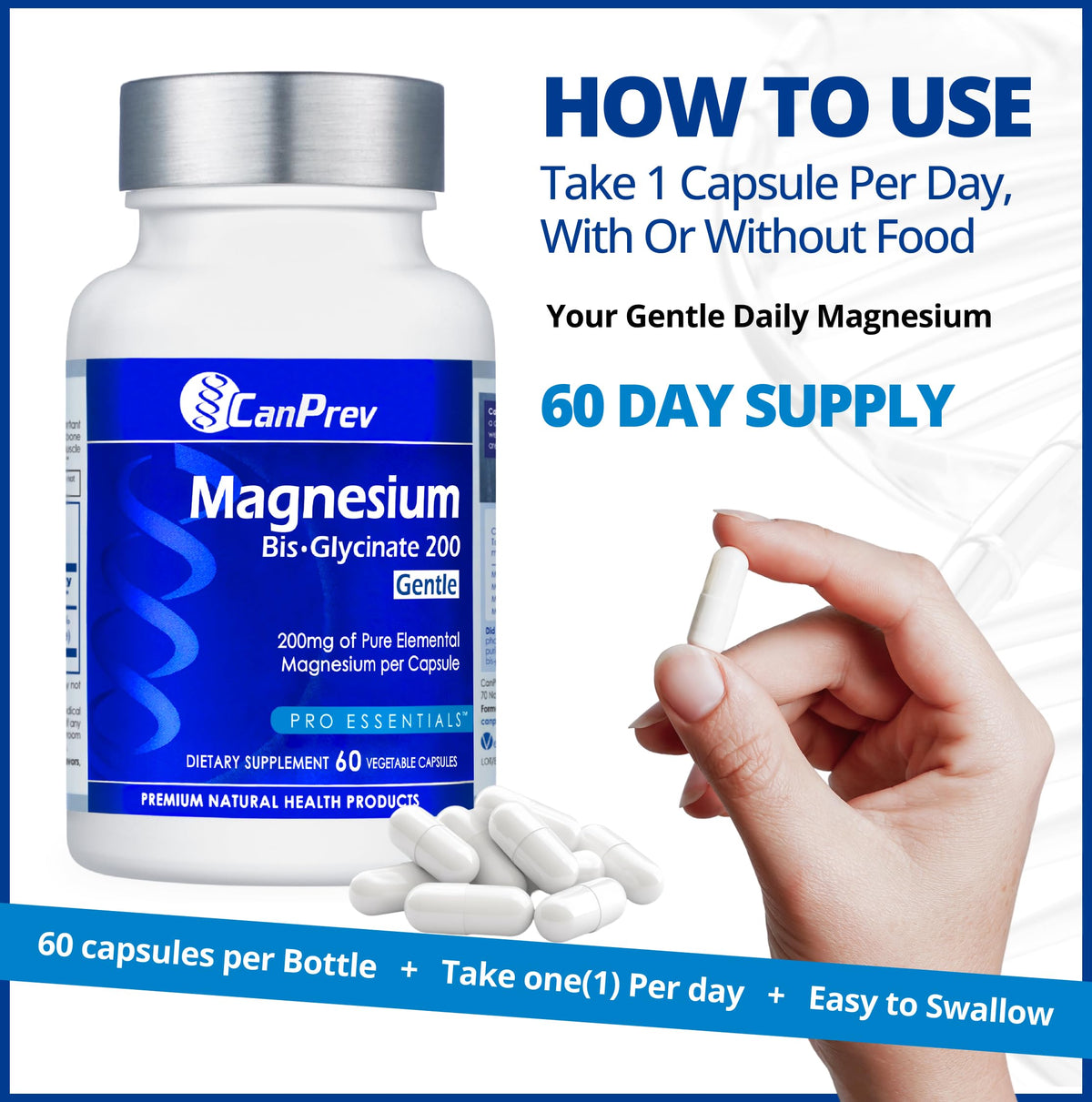 Flacon de 60 capsules de magnésium glycinate CanPrev