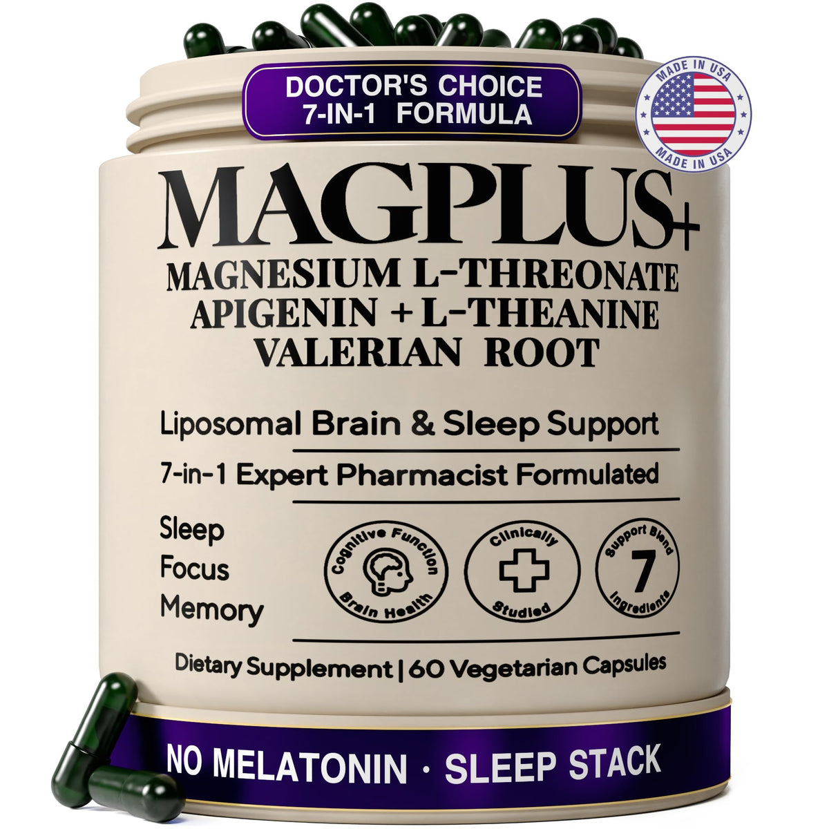 Flacon de 60 capsules de Magnésium L-Thréonate Plus+Ultra