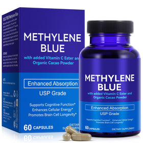Flacon de 60 capsules de Methylene Blue YEMFGQOE avec étiquette