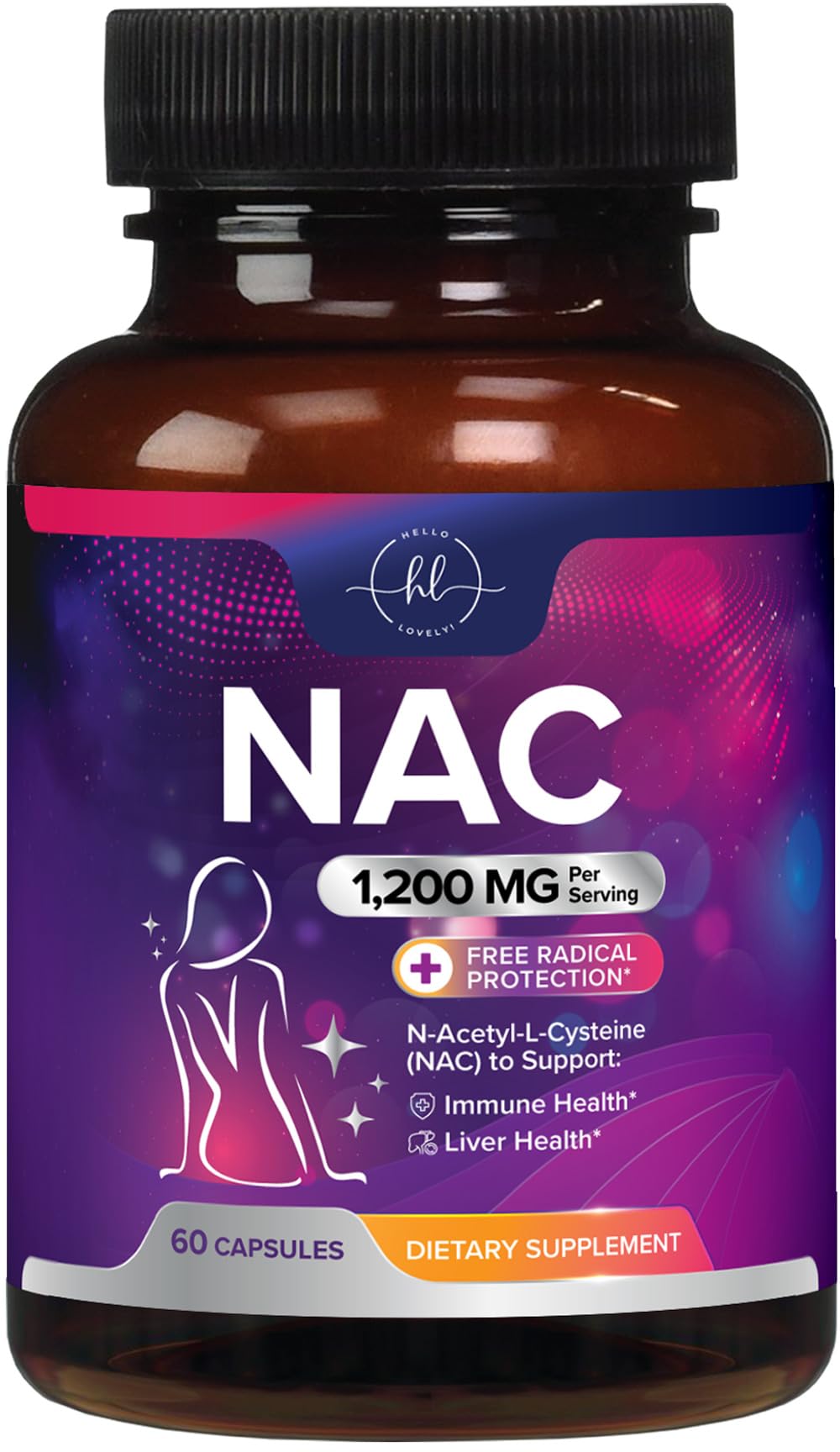 Flacon de 60 capsules de NAC 1200 mg de Hello Lovely!