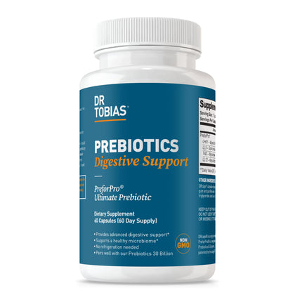 Flacon de 60 capsules de prébiotiques Dr. Tobias vue avant