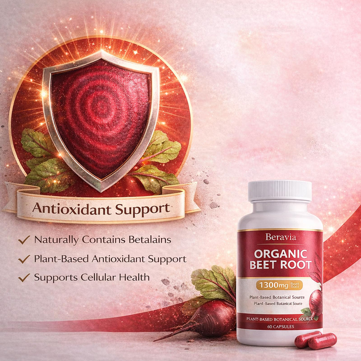 Flacon de 60 capsules de racine de betterave biologique Beravia
