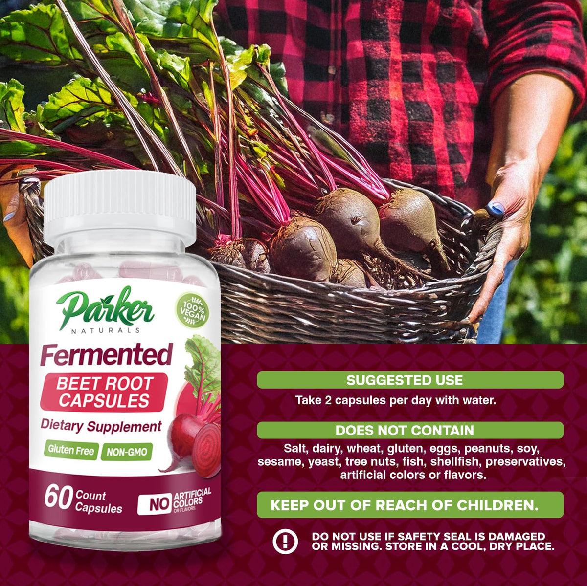 Flacon de 60 capsules de racine de betterave fermentée bio Parker Naturals