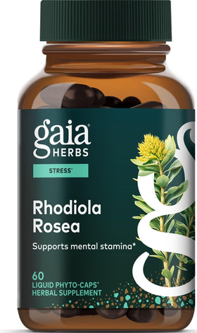 Flacon de 60 capsules de Rhodiola Rosea de Gaia Herbs, vue de face