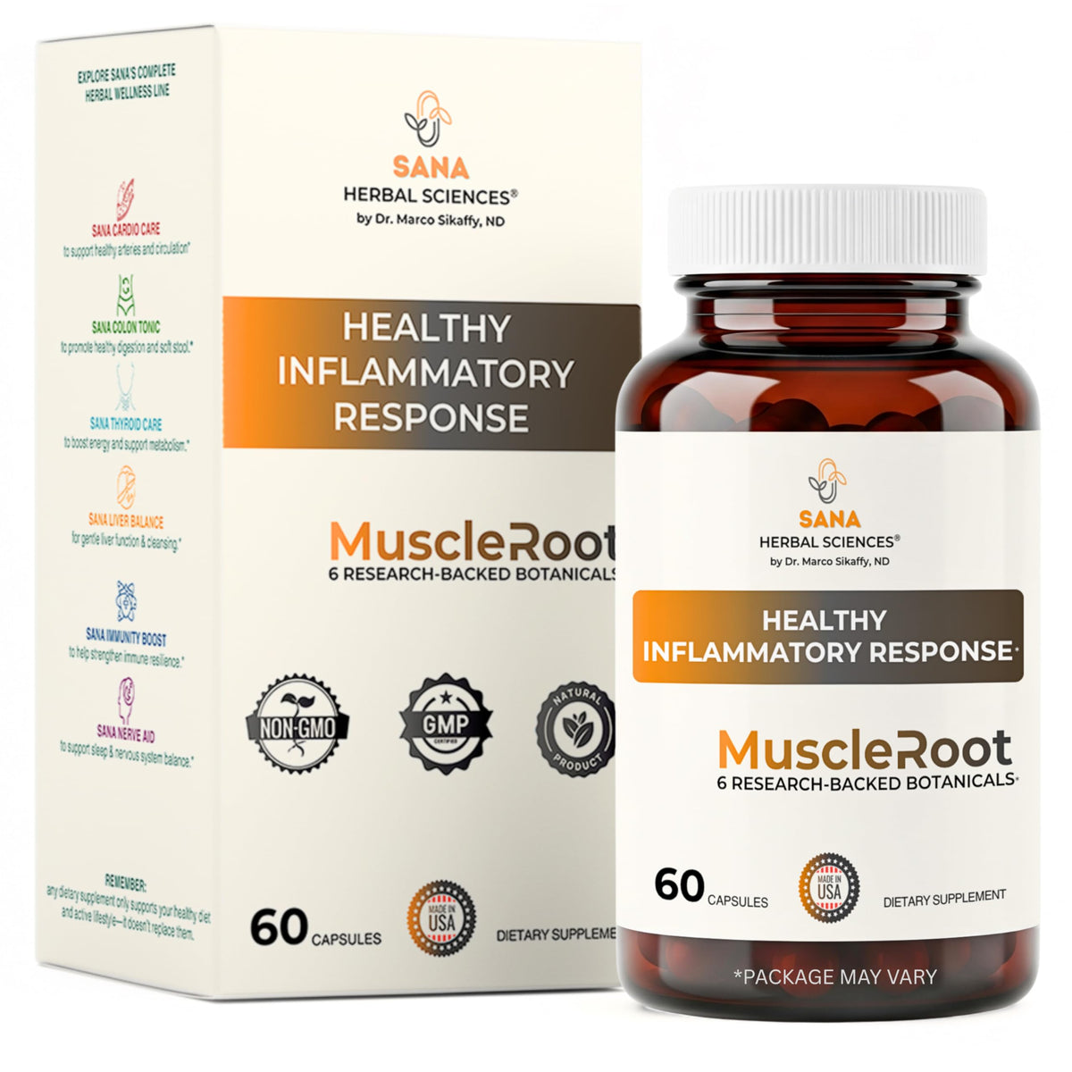 Flacon de 60 capsules de Sana Herbal Sciences avec étiquette