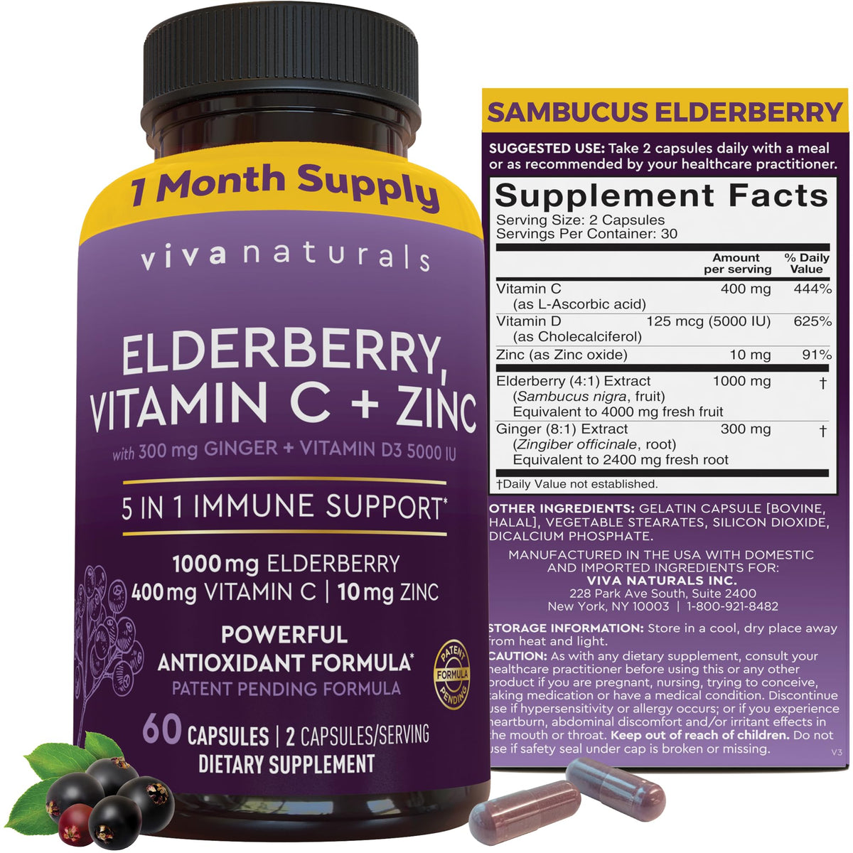Flacon de 60 capsules de Sureau Noir Viva Naturals