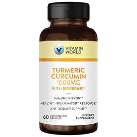 Flacon de 60 capsules de Vitamin World Curcuma Curcumin 1000 mg